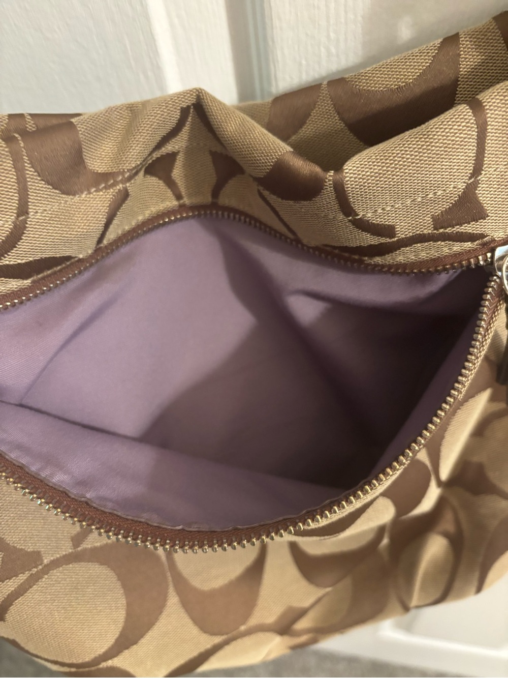 Coach Brown/Tan Signature Canvas Shoulder Bag - Picture 8 of 10